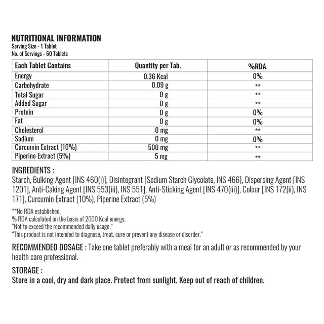 steadfast nutrition Curcumin Tablet - Pack of 60 Tablets