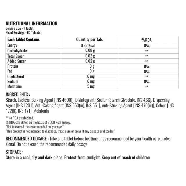 steadfast nutrition Melatonin 5mg Tablets, 60 Tablets, Promotes Better Sleep & Non Habit Forming