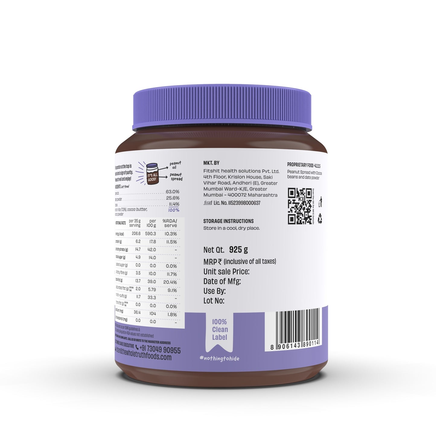The Whole Truth Dark Chocolate Peanut Butter - Creamy & Natural