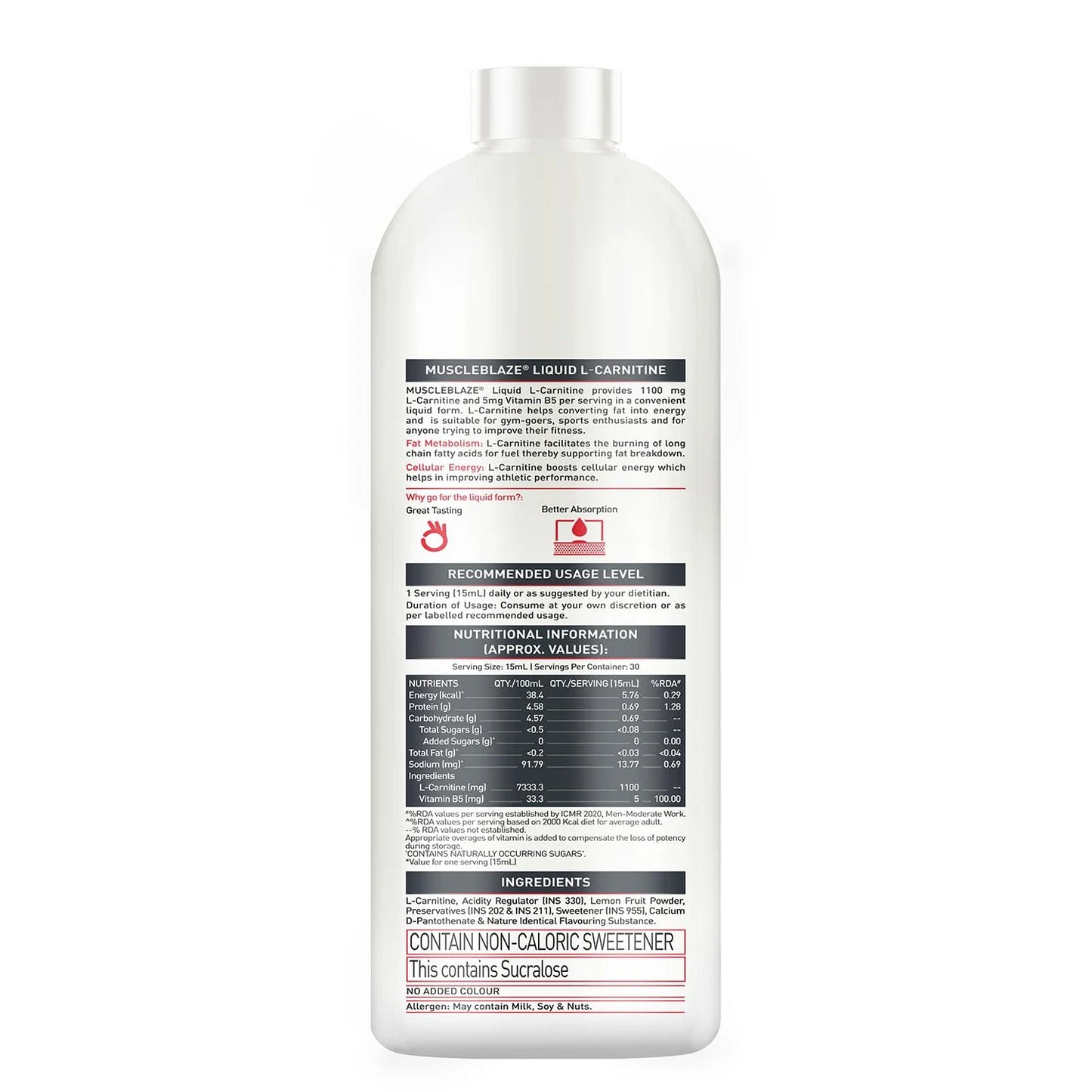 MuscleBlaze Liquid L-Carnitine 1100mg | Boost Fat Burn & Energy