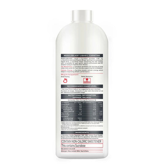 MuscleBlaze Liquid L-Carnitine 1100mg | Boost Fat Burn & Energy