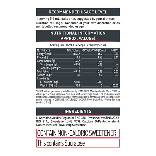 MuscleBlaze Liquid L-Carnitine Pro | Triple Strength 3300mg