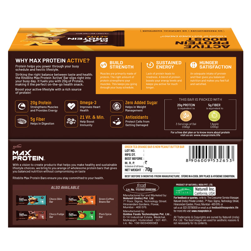 RiteBite Max Protein Bars | Peanut Butter Active Snack