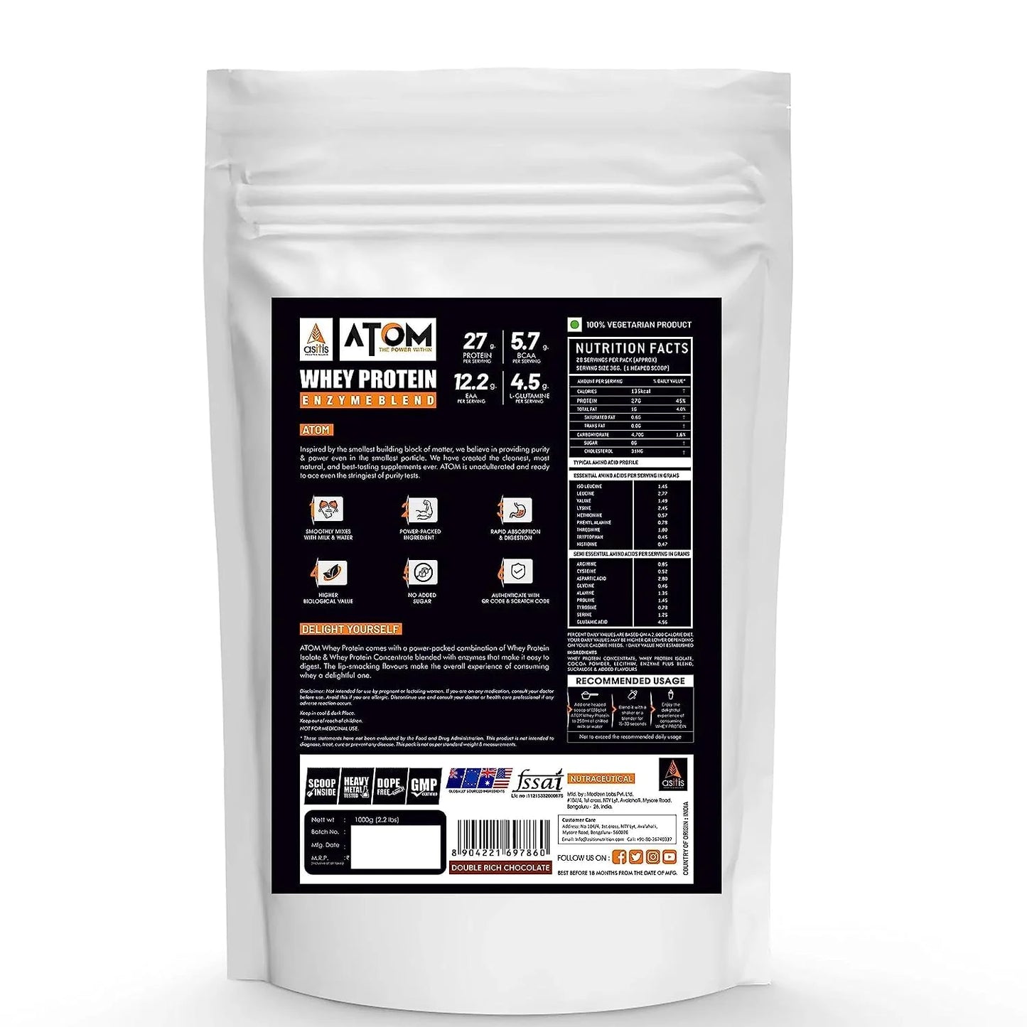 AS-IT-IS Atom Whey Protein – 27g Protein with Enzymeblend