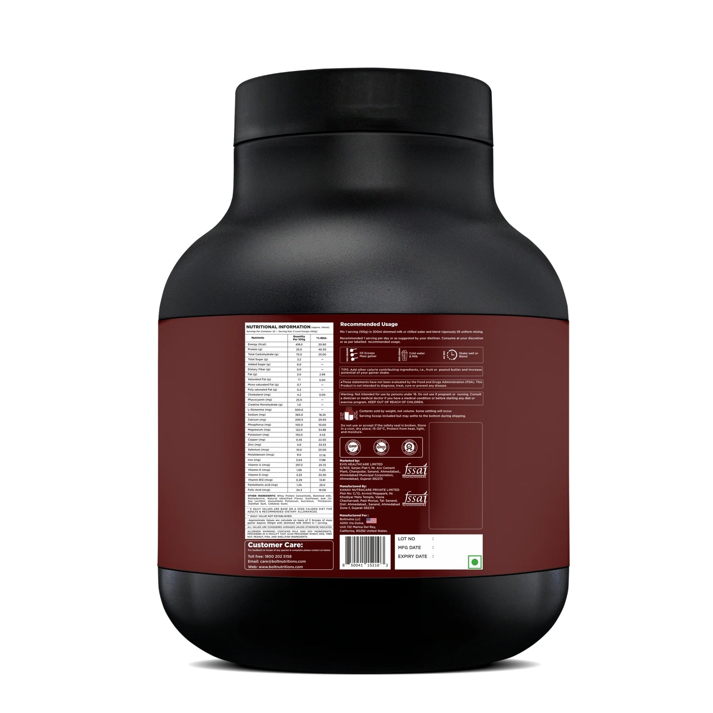 Bolt Mass Gainer Super-Charged | 25g Protein & Phycocyanin