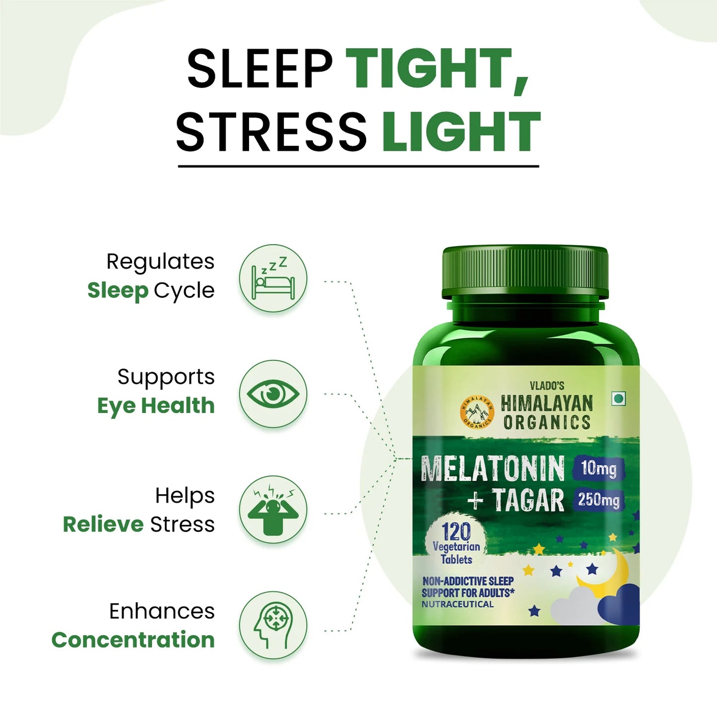 Vlado’s Himalayan Organics Melatonin 10mg + Tagar 250mg - Potent Sleep Aid Formula