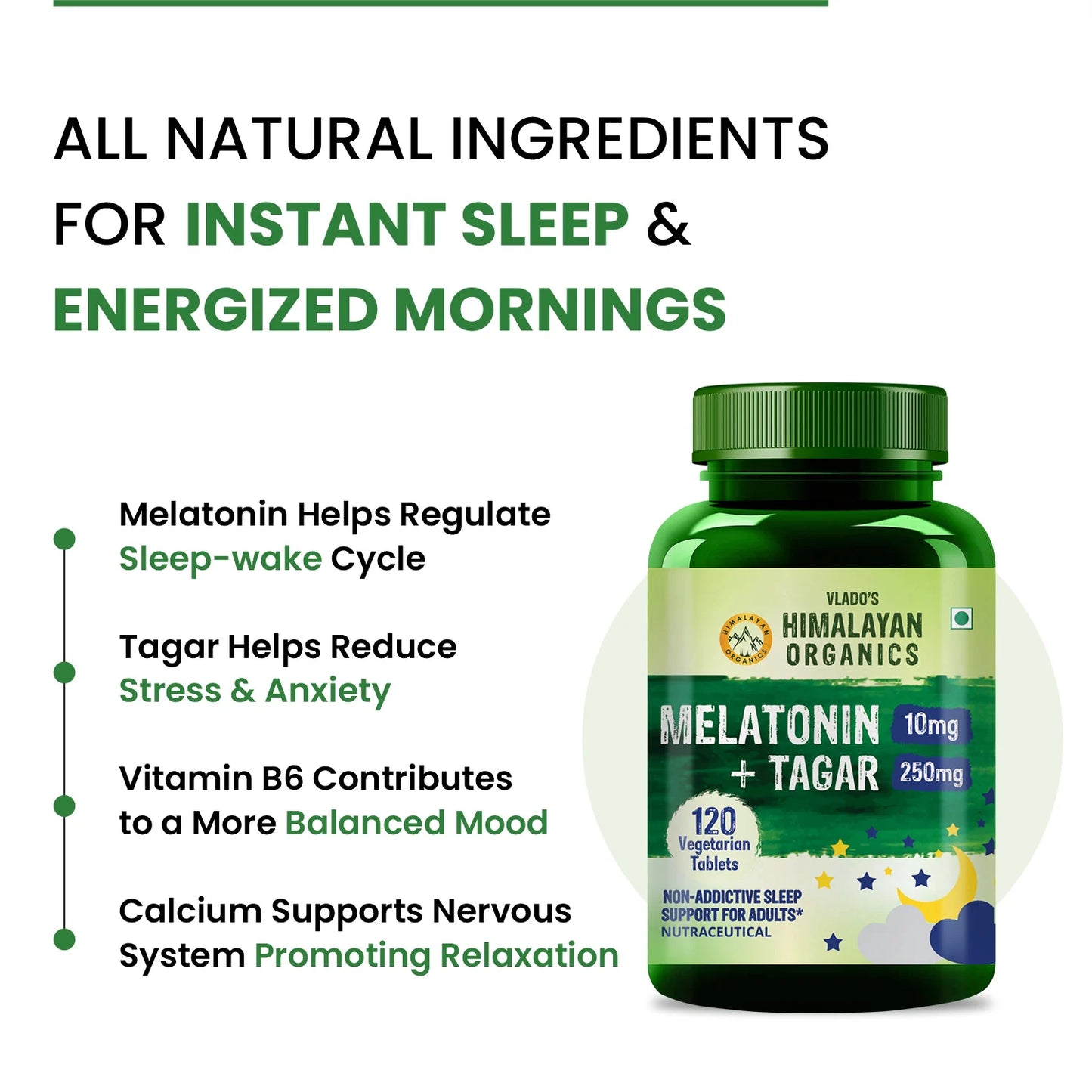Vlado’s Himalayan Organics Melatonin 10mg + Tagar 250mg - Potent Sleep Aid Formula