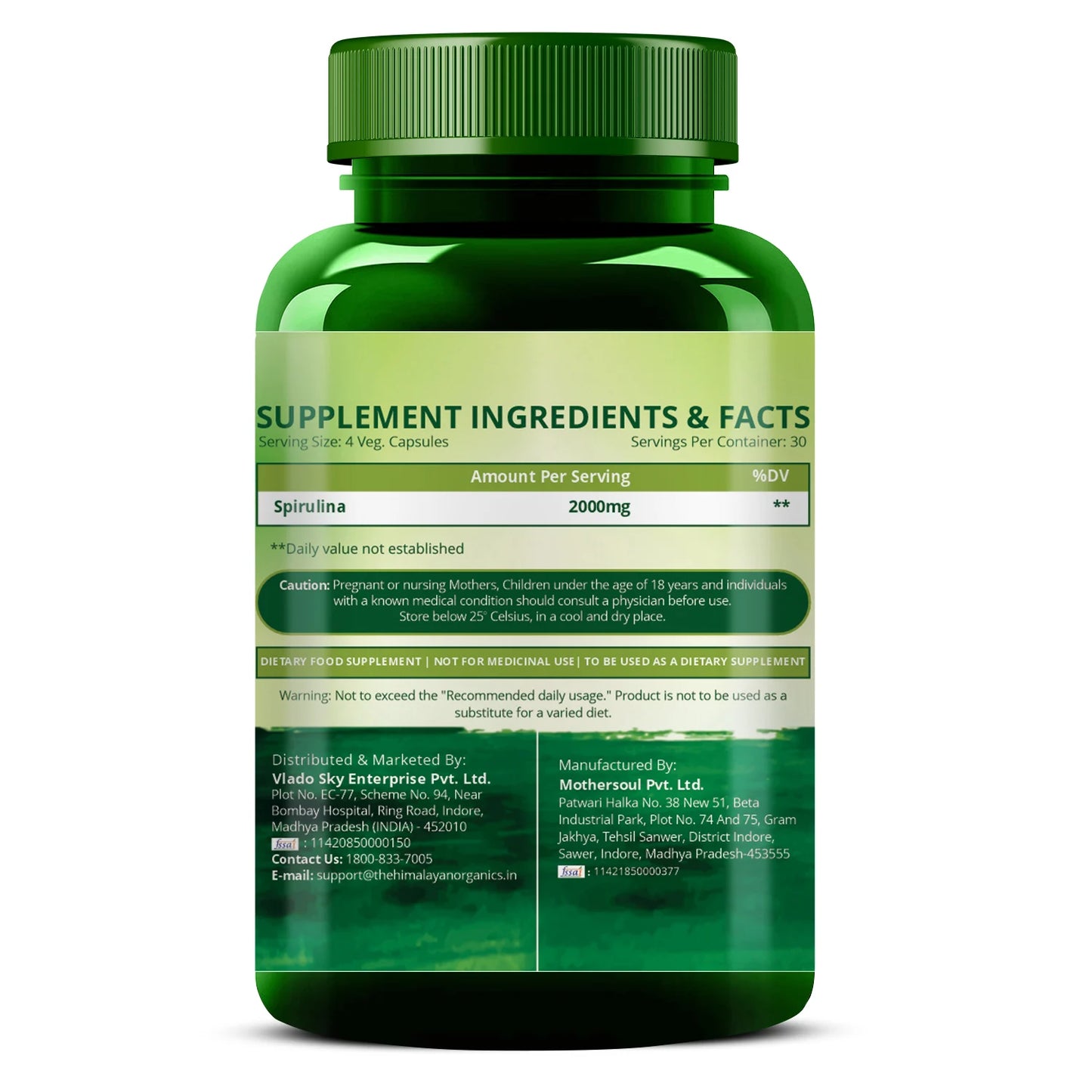 Vlado’s Himalayan Organics Spirulina 2000mg Capsules