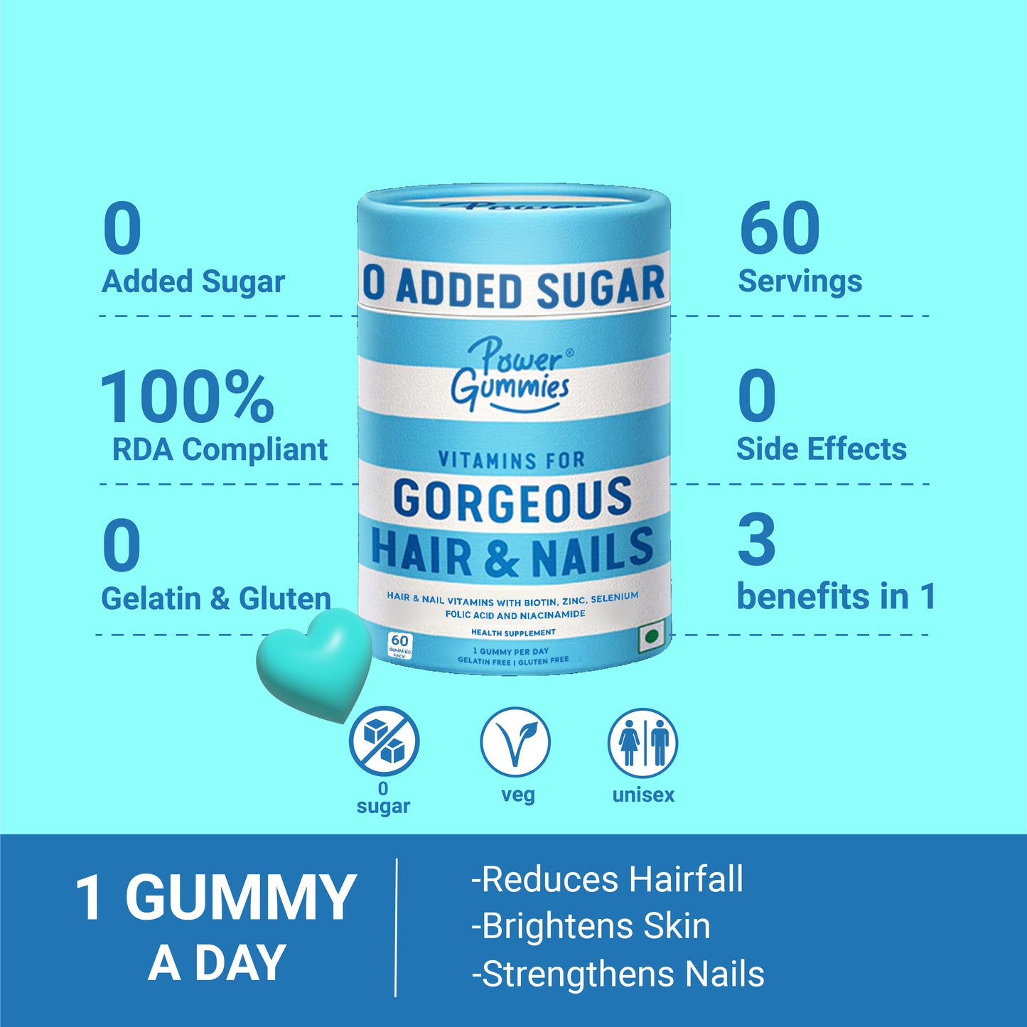Power Gummies for Gorgeous Hair & Nails with Biotin