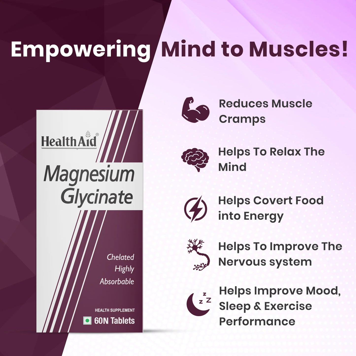 HealthAid Magnesium Glycinate with Zinc | Muscle & Sleep
