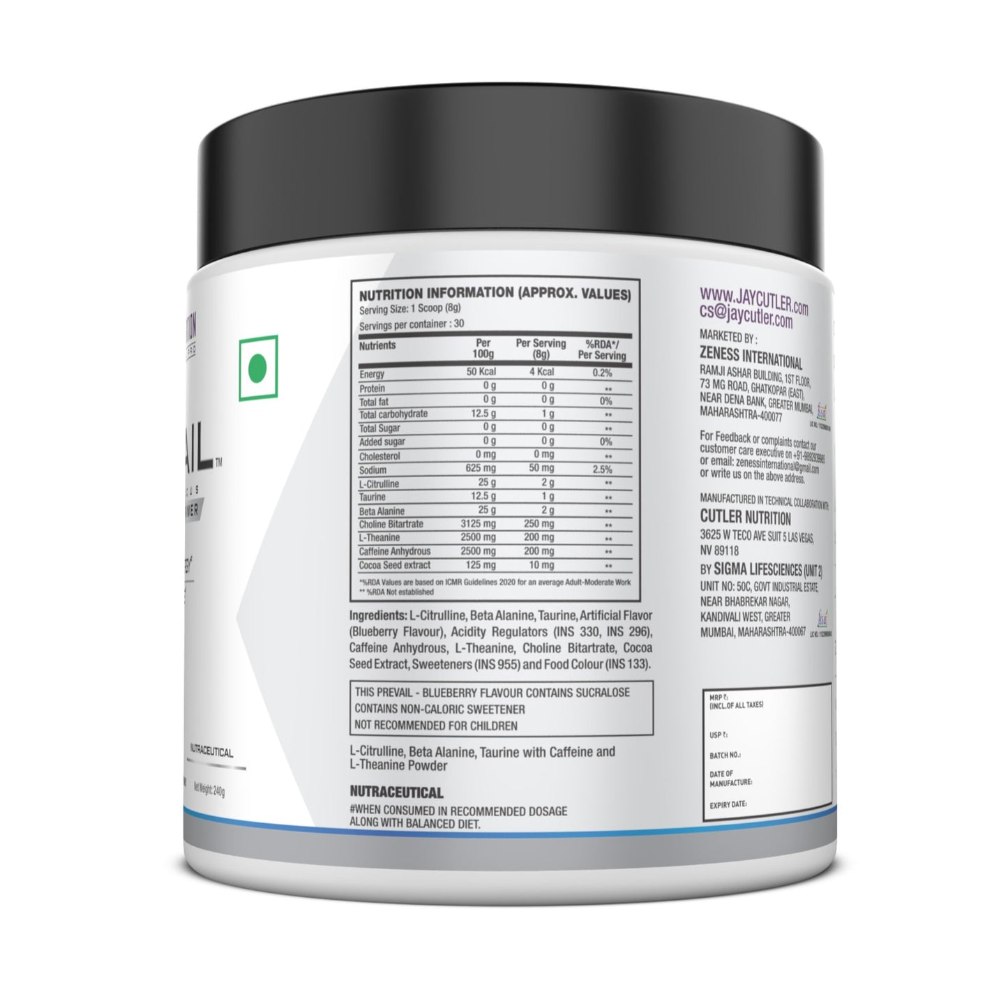 Cutler Nutrition Prevail – Focused Energy Pre Workout