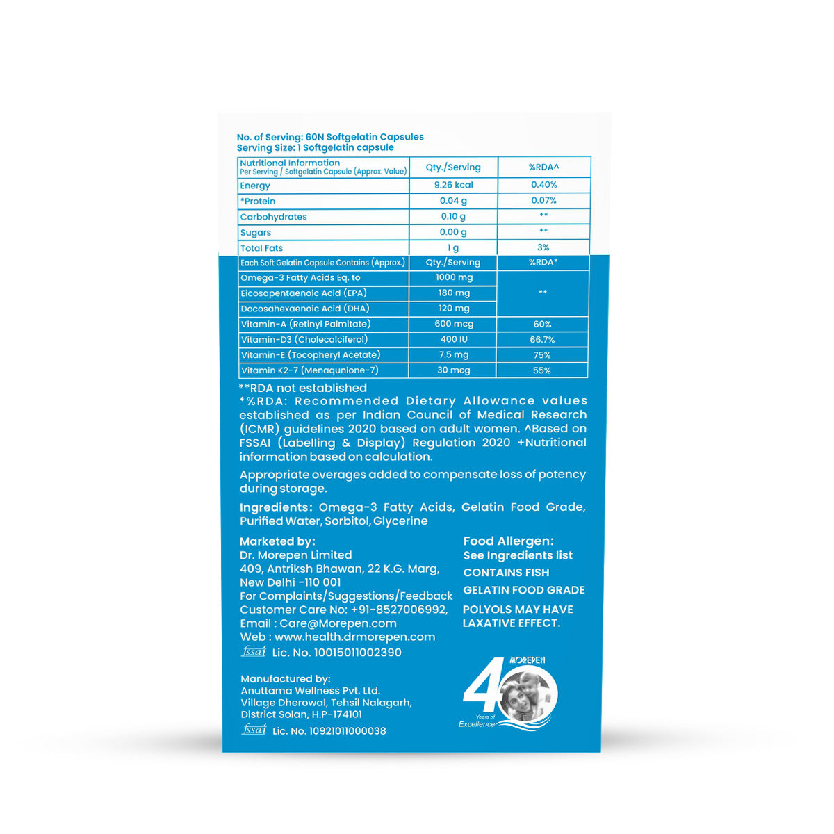 Dr. Morepen Omega 3 Deep Sea Fish Oil Triple Strength 1250mg
