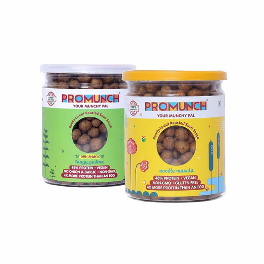 PROMUNCH Roasted Soya Snack Tangy Pudina and Noodle Masala ,150gm Each