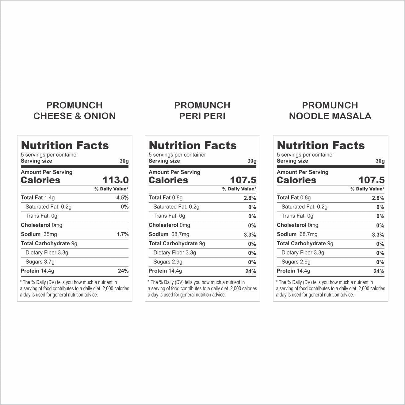 PROMUNCH Soya Snack Cheese & Onion | Protein Snack 150gm PROMUNCH Soya Snack Peri-Peri | Vegan Protein 150gm PROMUNCH Soya Snack Noodle Masala | High Protein 150gm