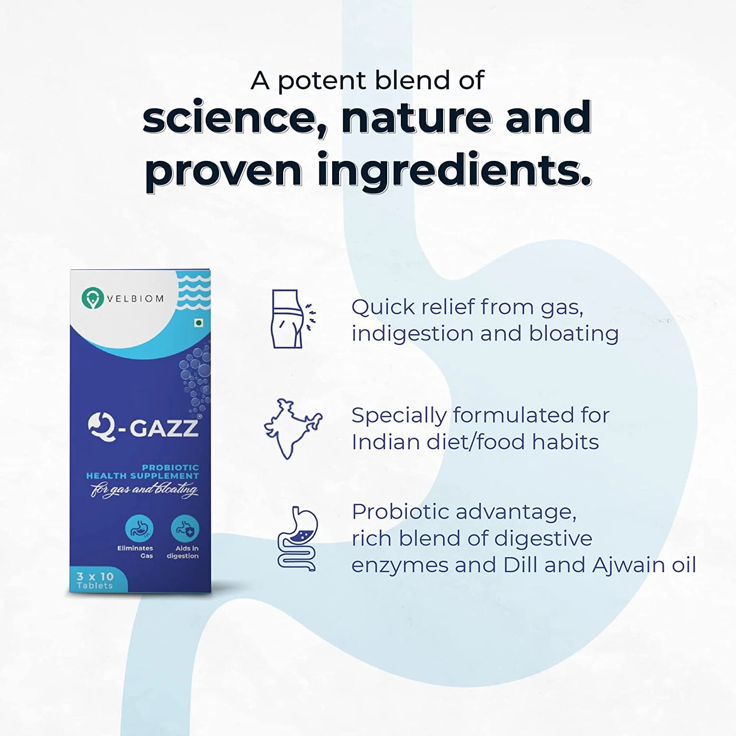Velbiom Q-gazz | Fast Relief from Gas, Bloating & Acidity