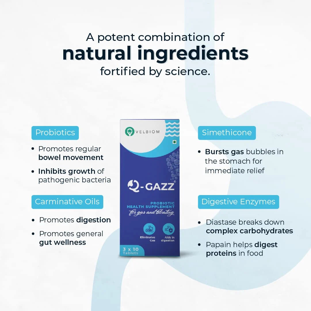 Velbiom Q-gazz | Fast Relief from Gas, Bloating & Acidity