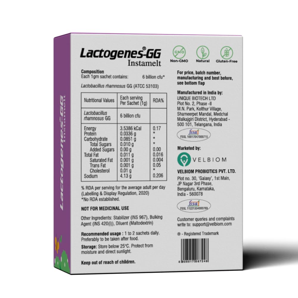 Velbiom Lactogenes-GG | Probiotic for Gut Health & Immunity