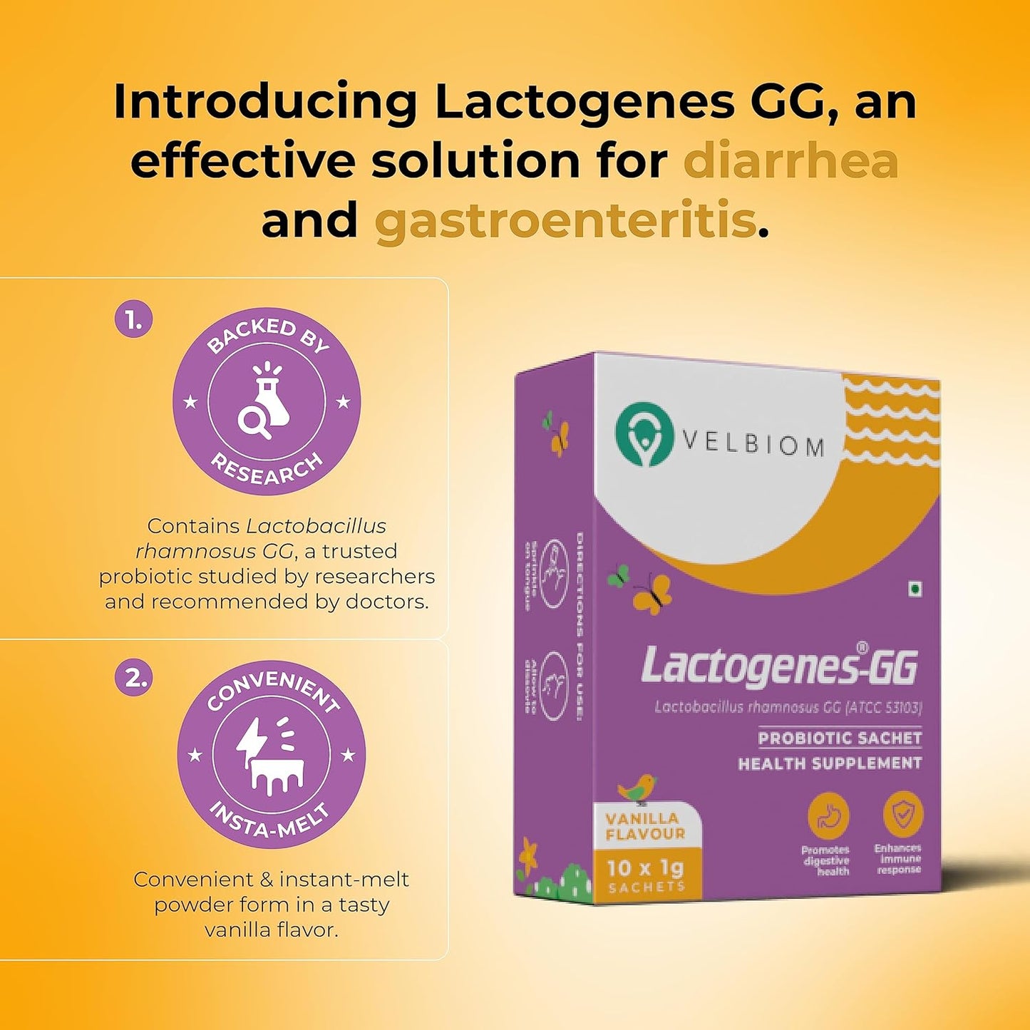 Velbiom Lactogenes-GG | Probiotic for Gut Health & Immunity