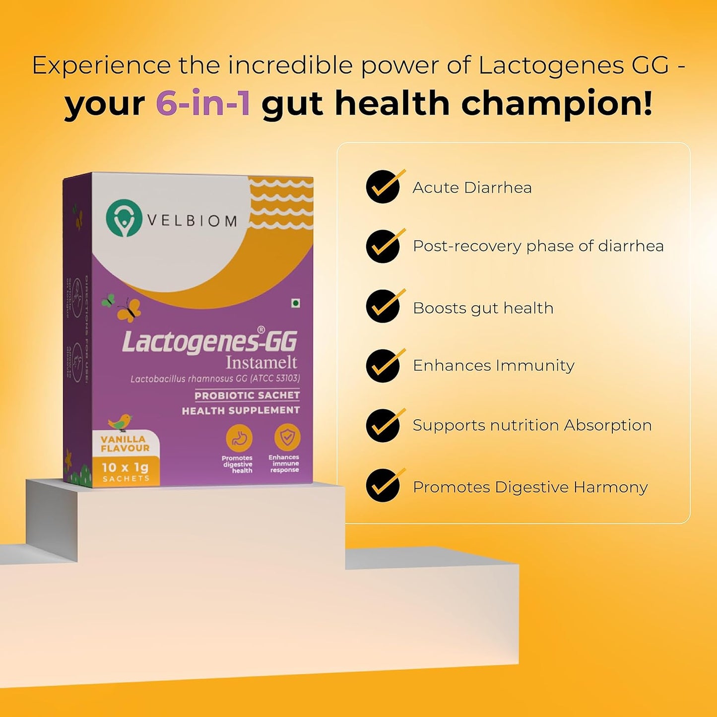 Velbiom Lactogenes-GG | Probiotic for Gut Health & Immunity