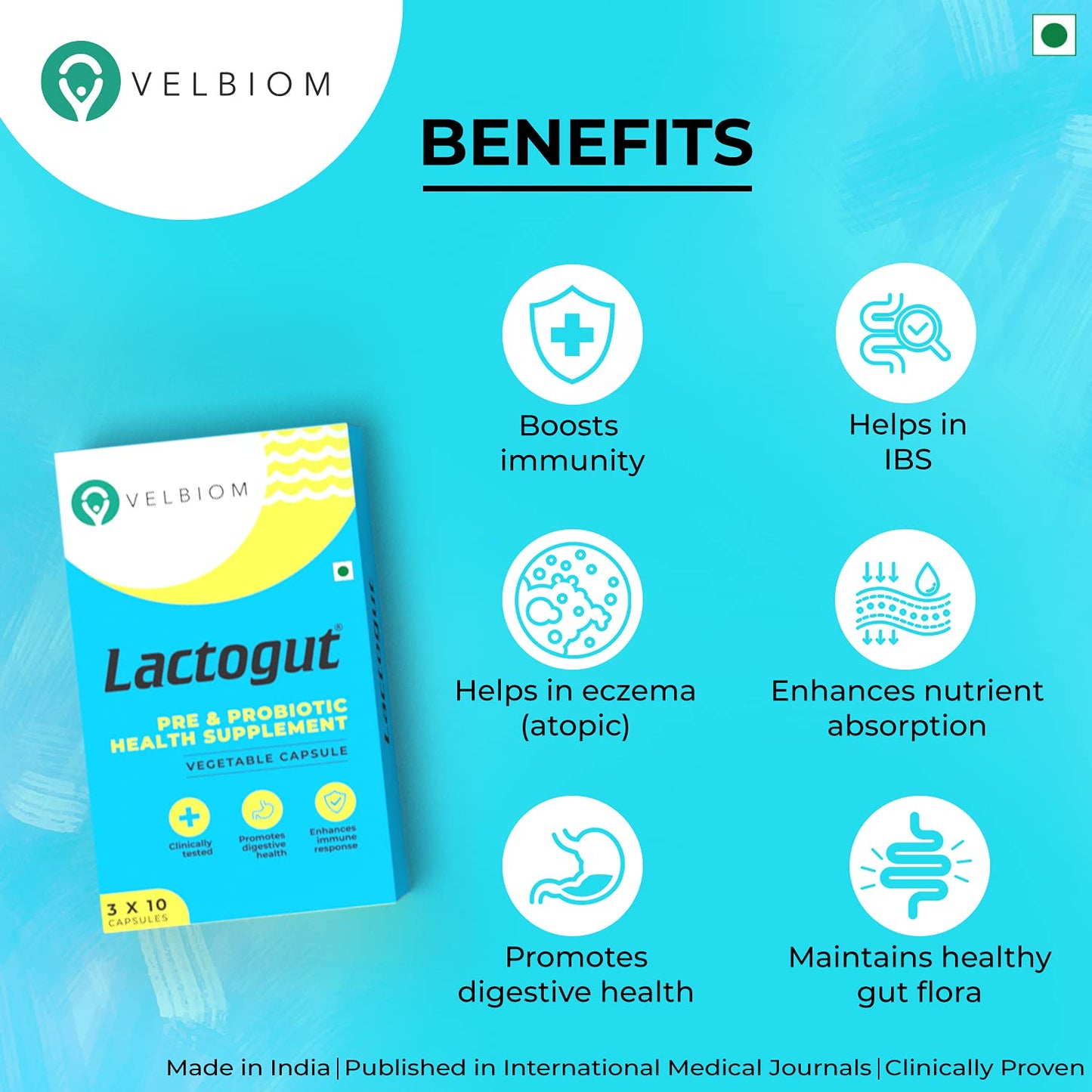 Velbiom Lactogut | Probiotic Supplement for Gut & Immunity