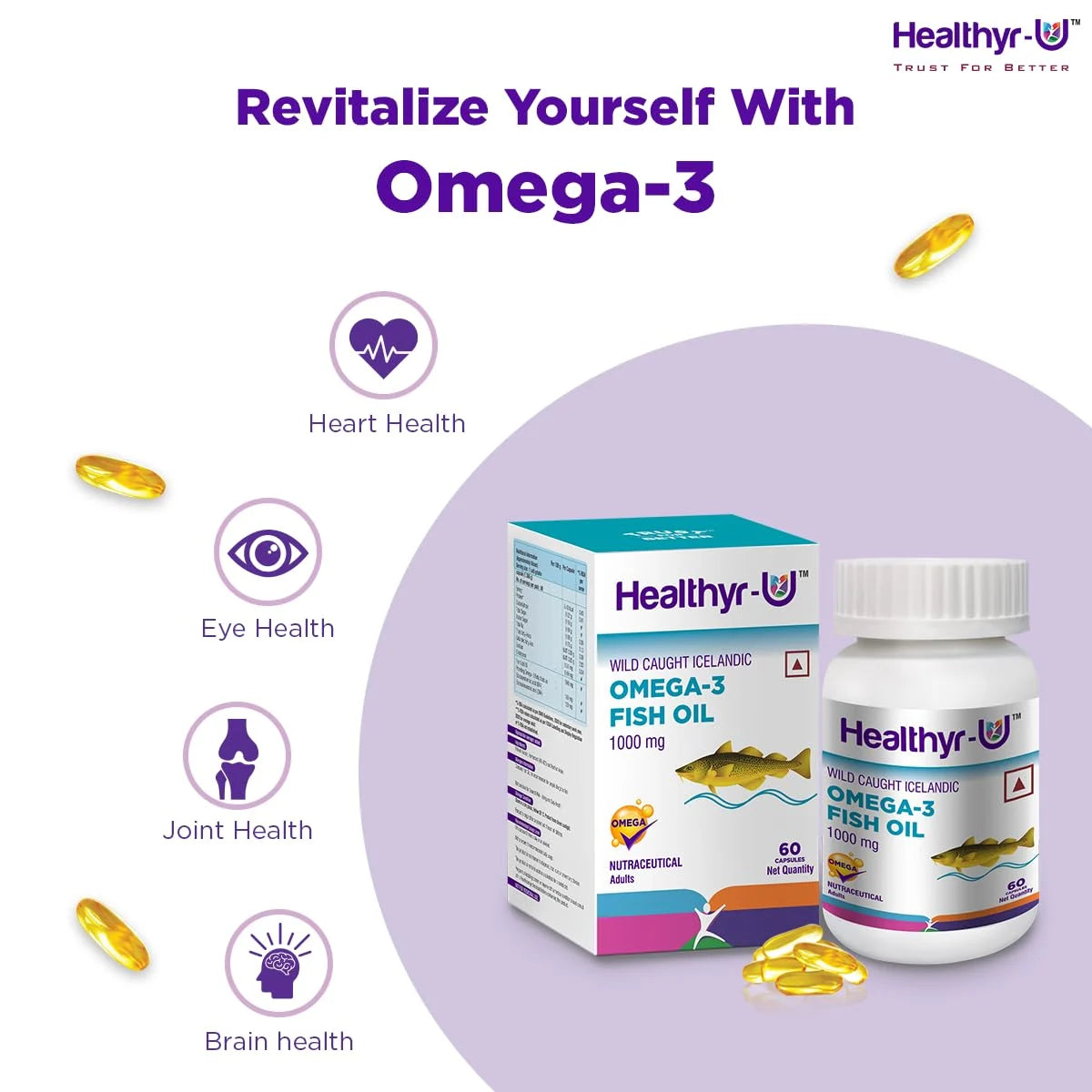 Healthyr-U Icelandic Omega-3 Fish Oil 1000mg - Pure & Potent