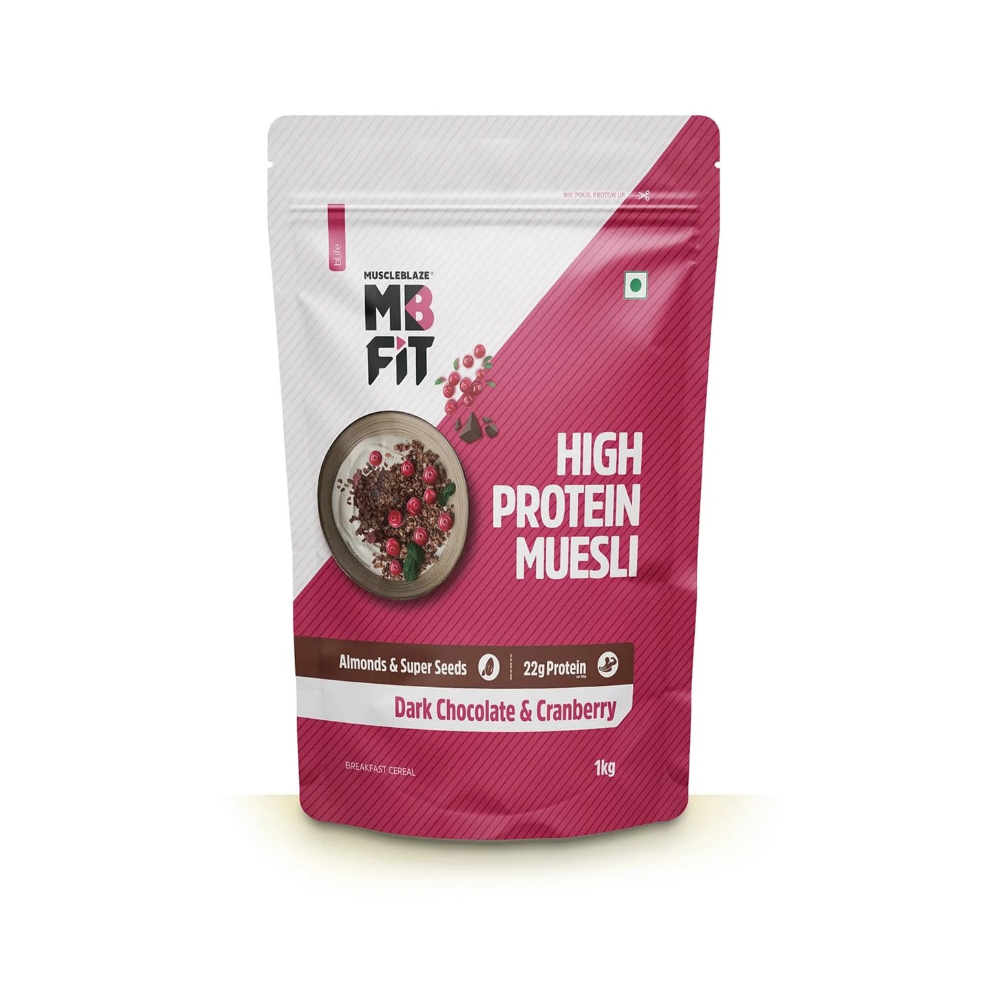 MuscleBlaze High Protein Muesli | Dark Chocolate & Cranberry