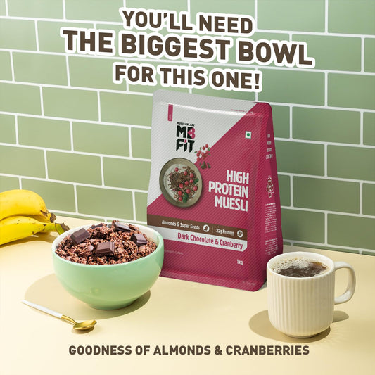 MuscleBlaze High Protein Muesli | Dark Chocolate & Cranberry