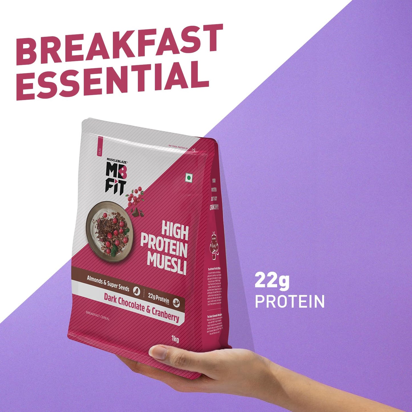MuscleBlaze High Protein Muesli | Dark Chocolate & Cranberry
