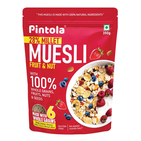 Pintola Fruit & Nut Muesli | 28% Millet, High Protein