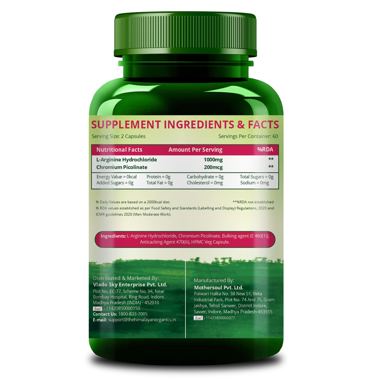 Vlado's Himalayan Organics L-Arginine HCL 1000mg | Pure & Natural
