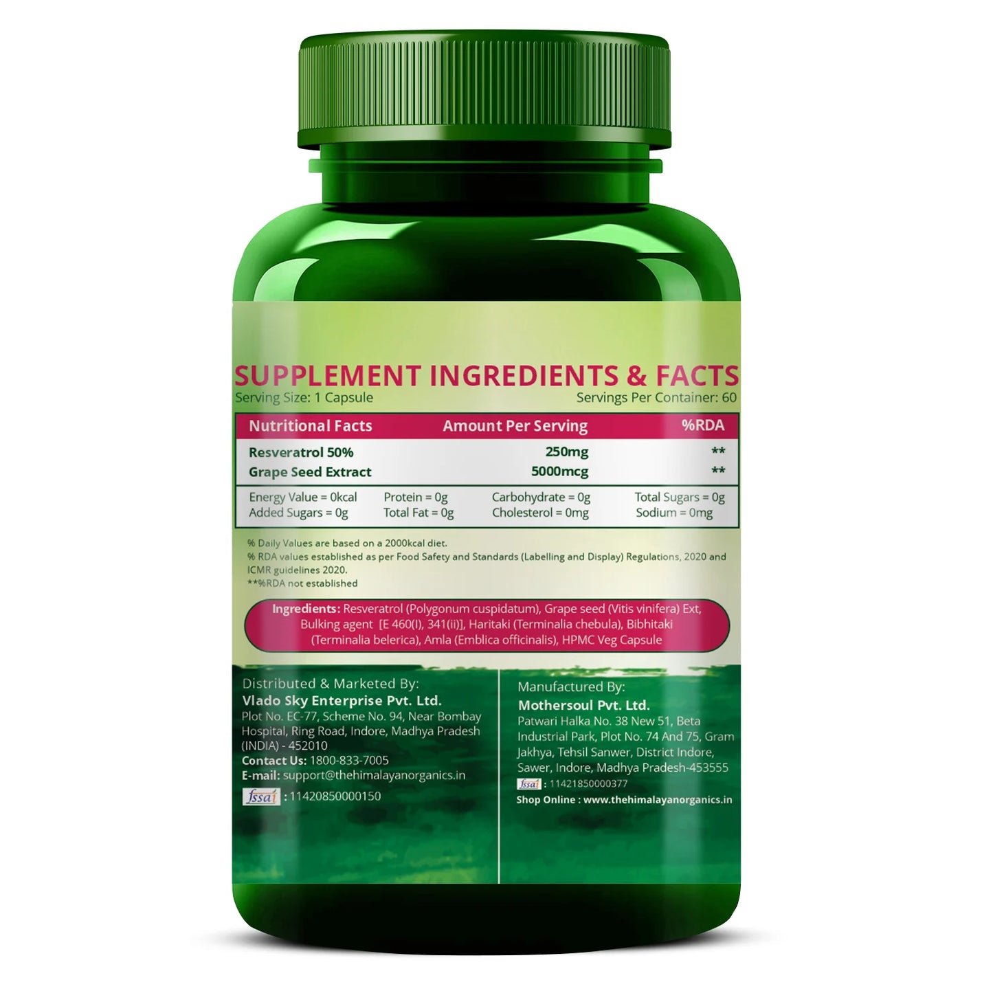 Resveratrol 255mg + Grape Seed | Vlado’s Organics