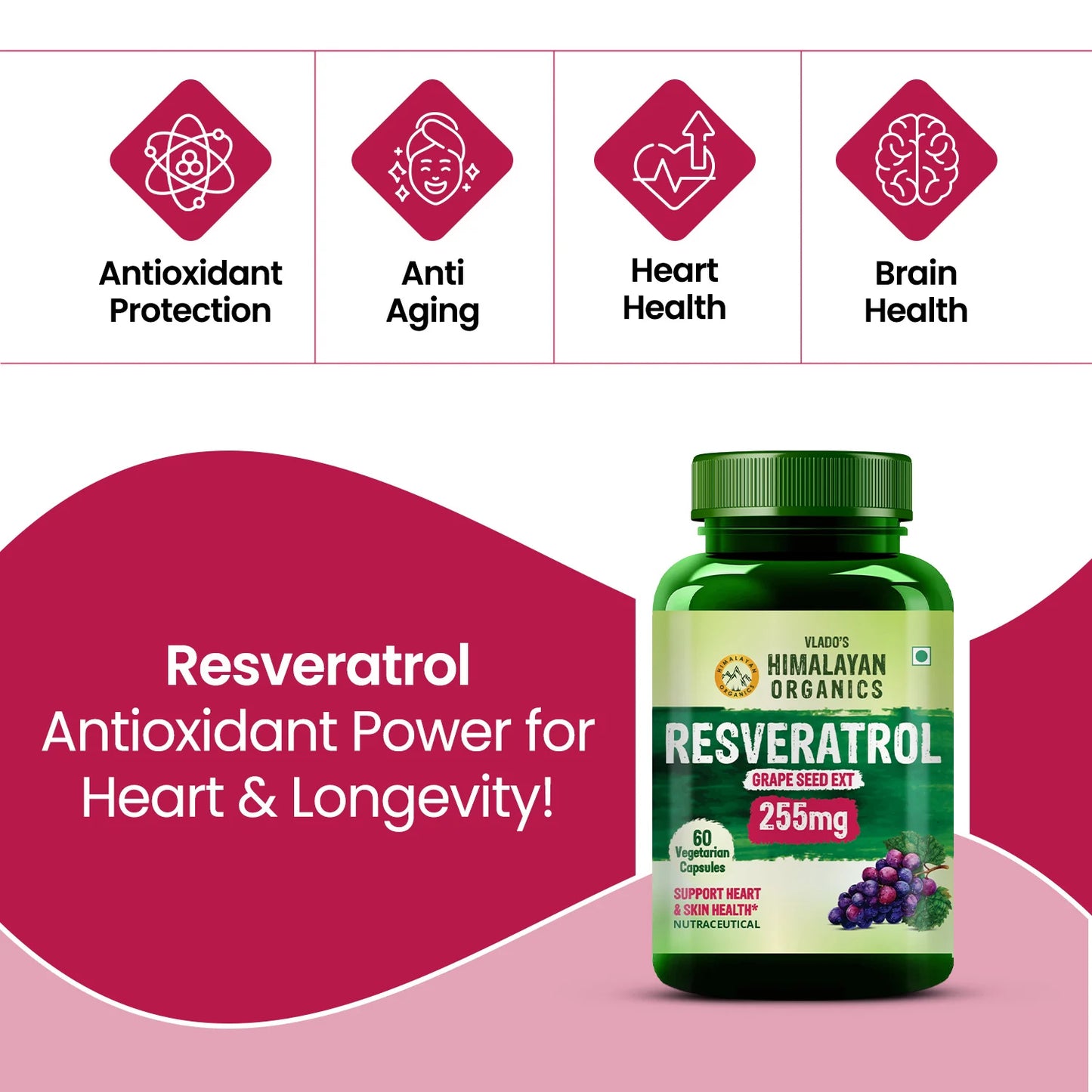 Resveratrol 255mg + Grape Seed | Vlado’s Organics