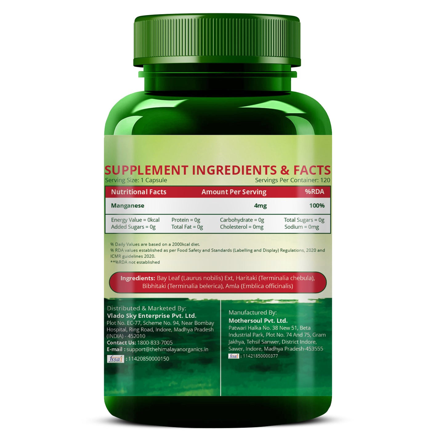 Vlado's Himalayan Organics Plant-Based Manganese 4mg