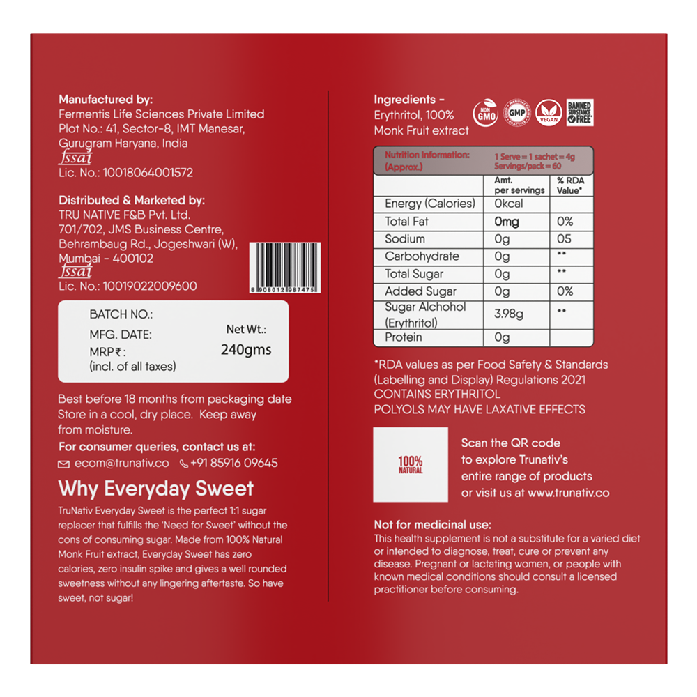 TruNativ Everyday Sweet Sachets | Natural Sugar Replacer