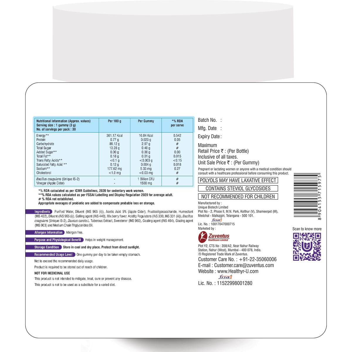 Healthyr-U ACV Pro Gummies | Gut & Weight Wellness