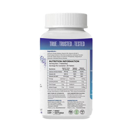 Naturaltein Calcium Citrate Vitamin D3 + K2 MK7