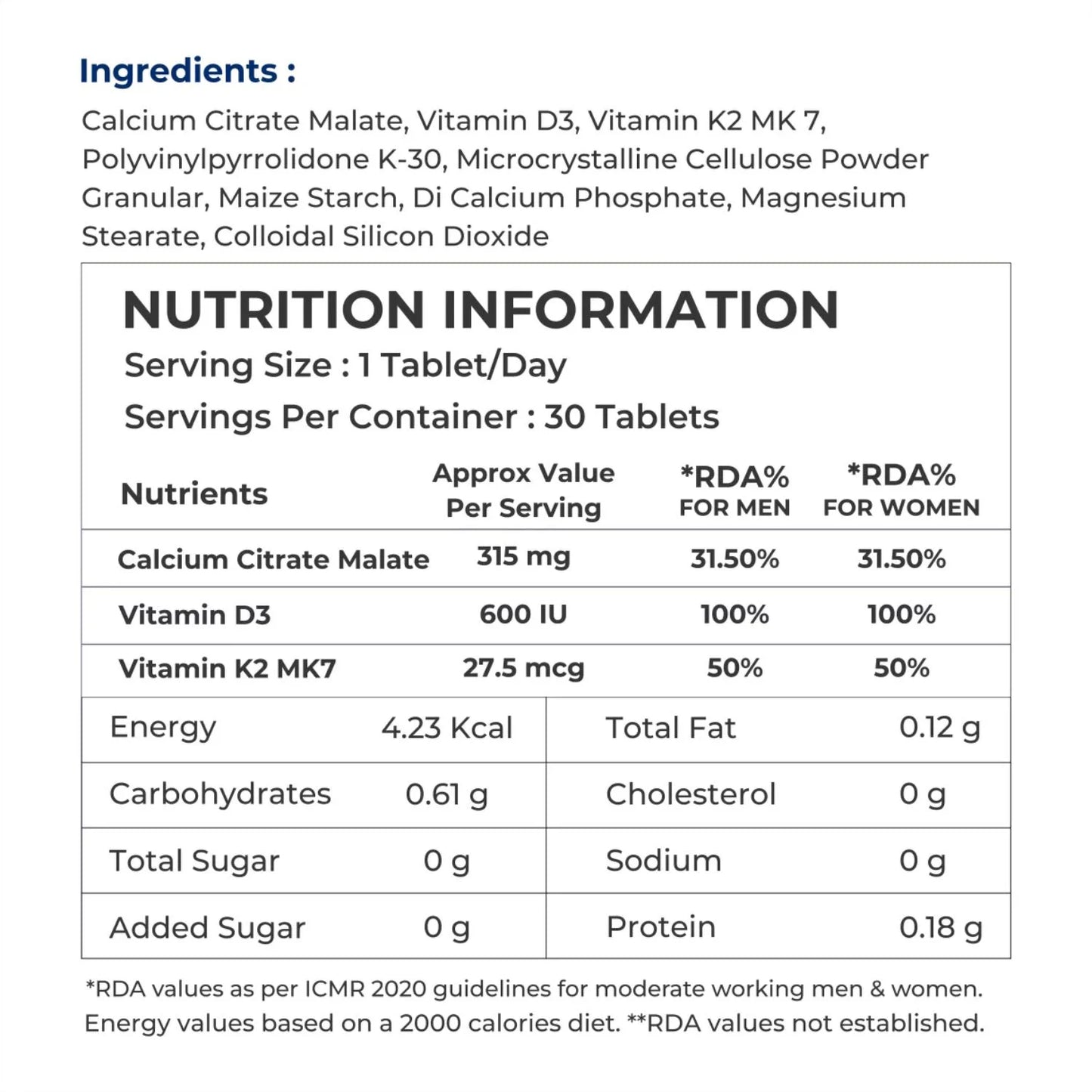 Naturaltein Calcium Citrate Vitamin D3 + K2 MK7