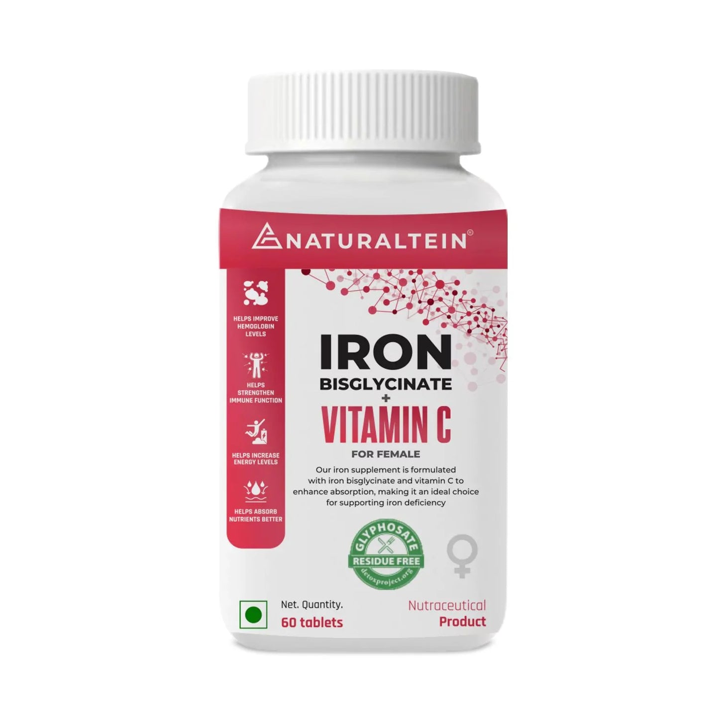 Naturaltein Iron Bisglycinate + Vitamin C | Iron Support for Women