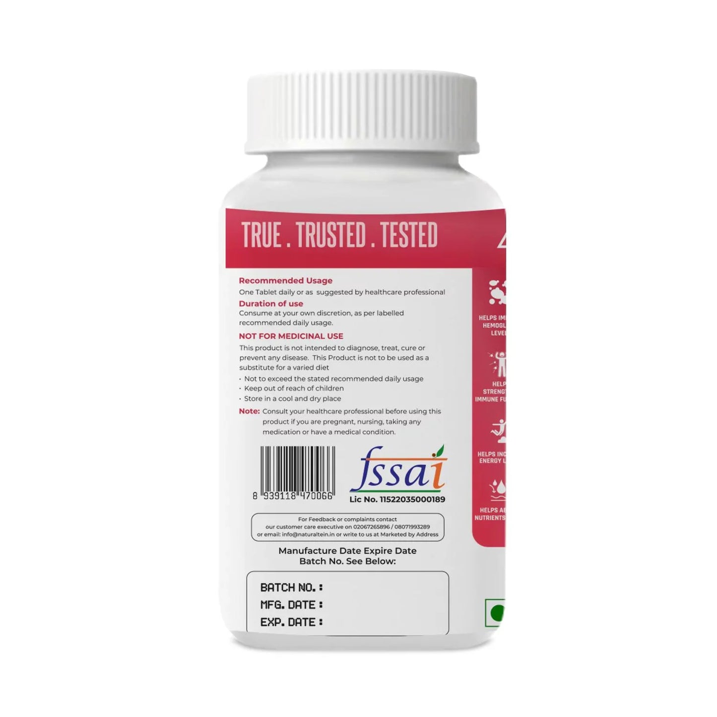 Naturaltein Iron Bisglycinate + Vitamin C | Iron Support for Women