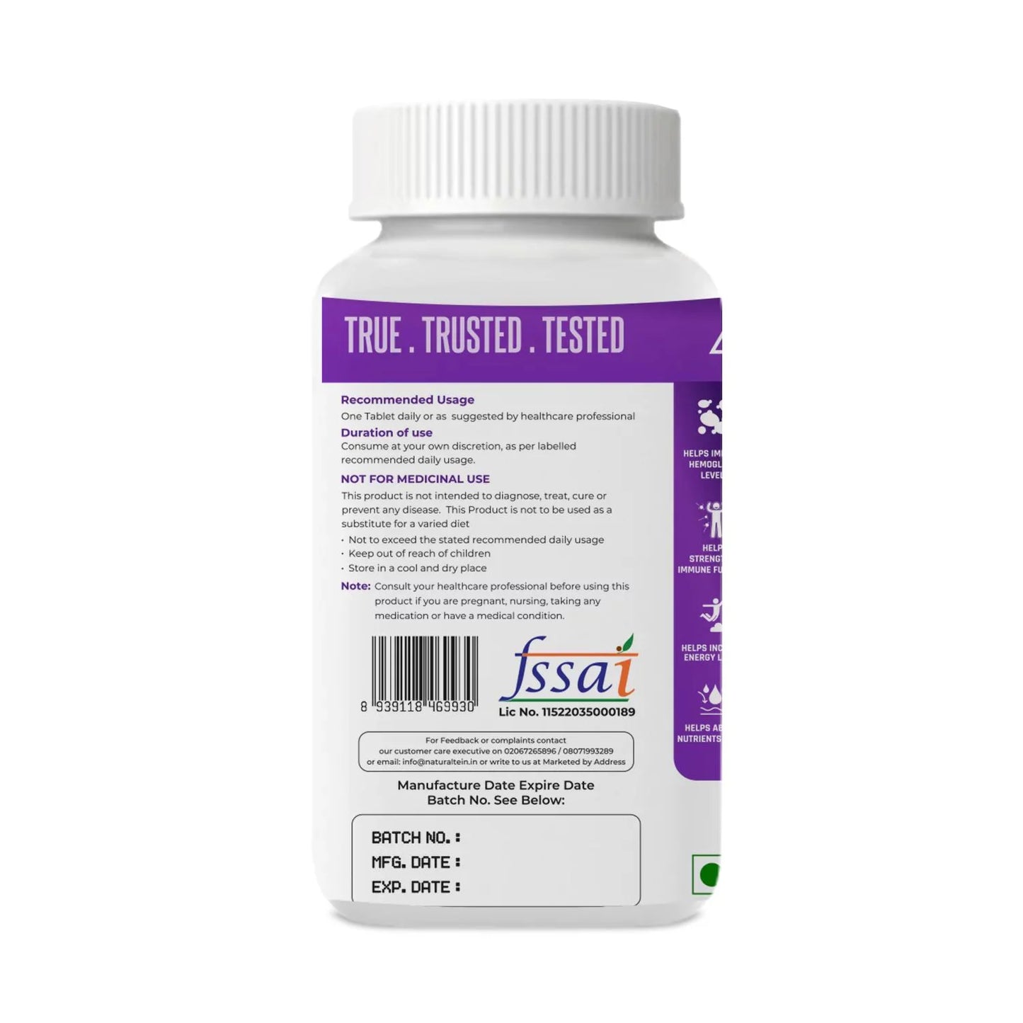 Naturaltein Iron Bisglycinate + Vitamin C | Men’s Iron Support