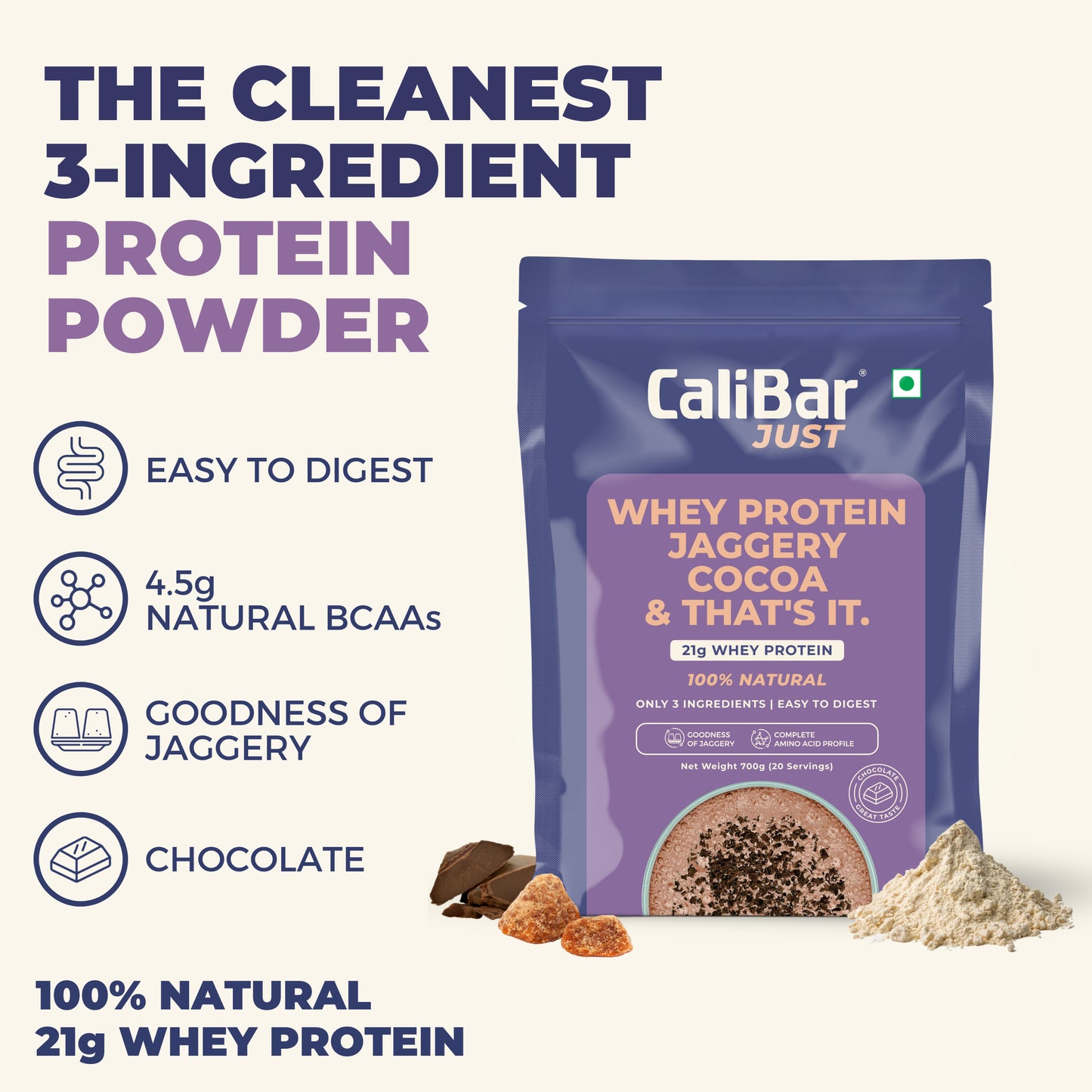 CaliBar Whey Protein Jaggery Cocoa – Natural Muscle Fuel