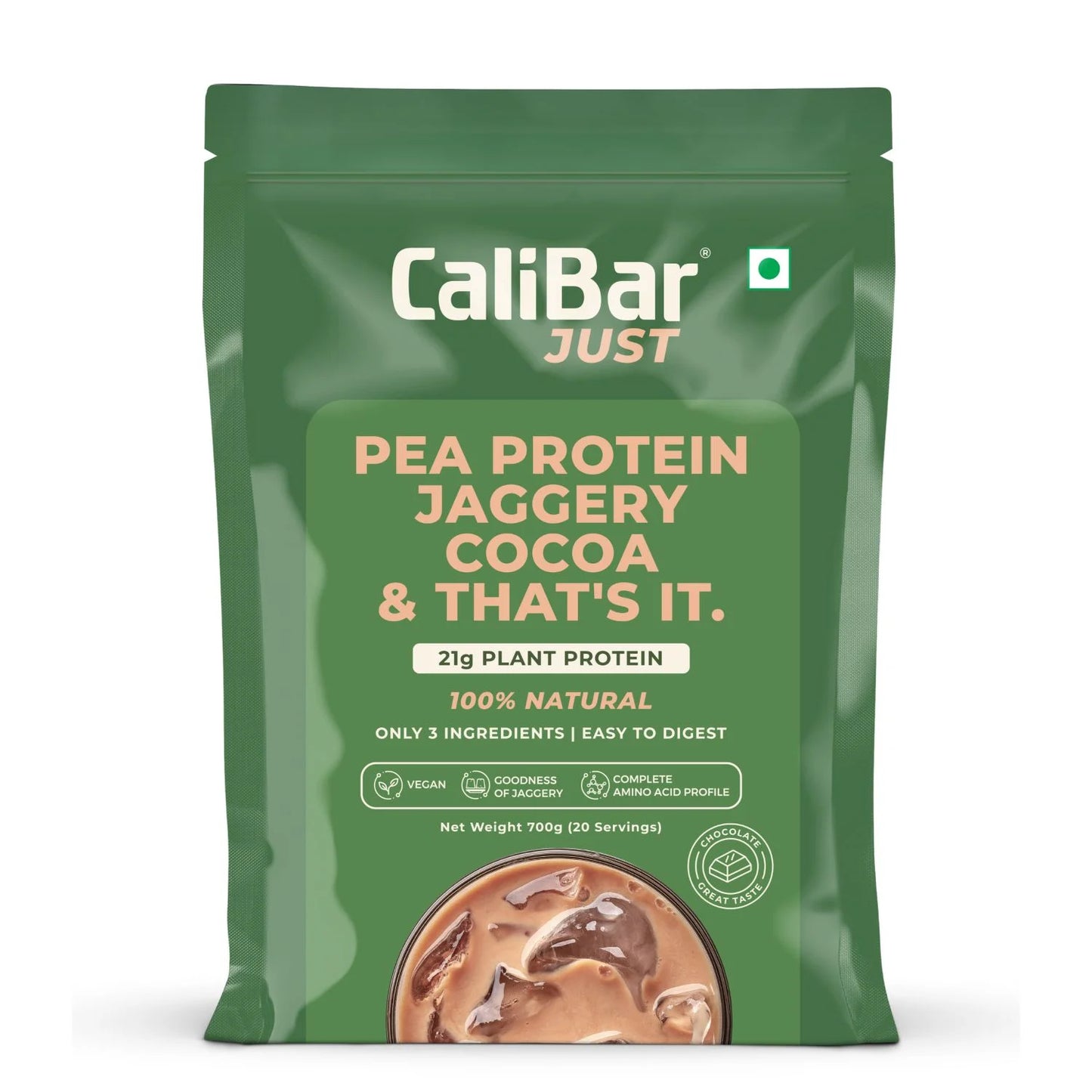 CaliBar Just Pea Protein Jaggery Cocoa – Vegan & Natural