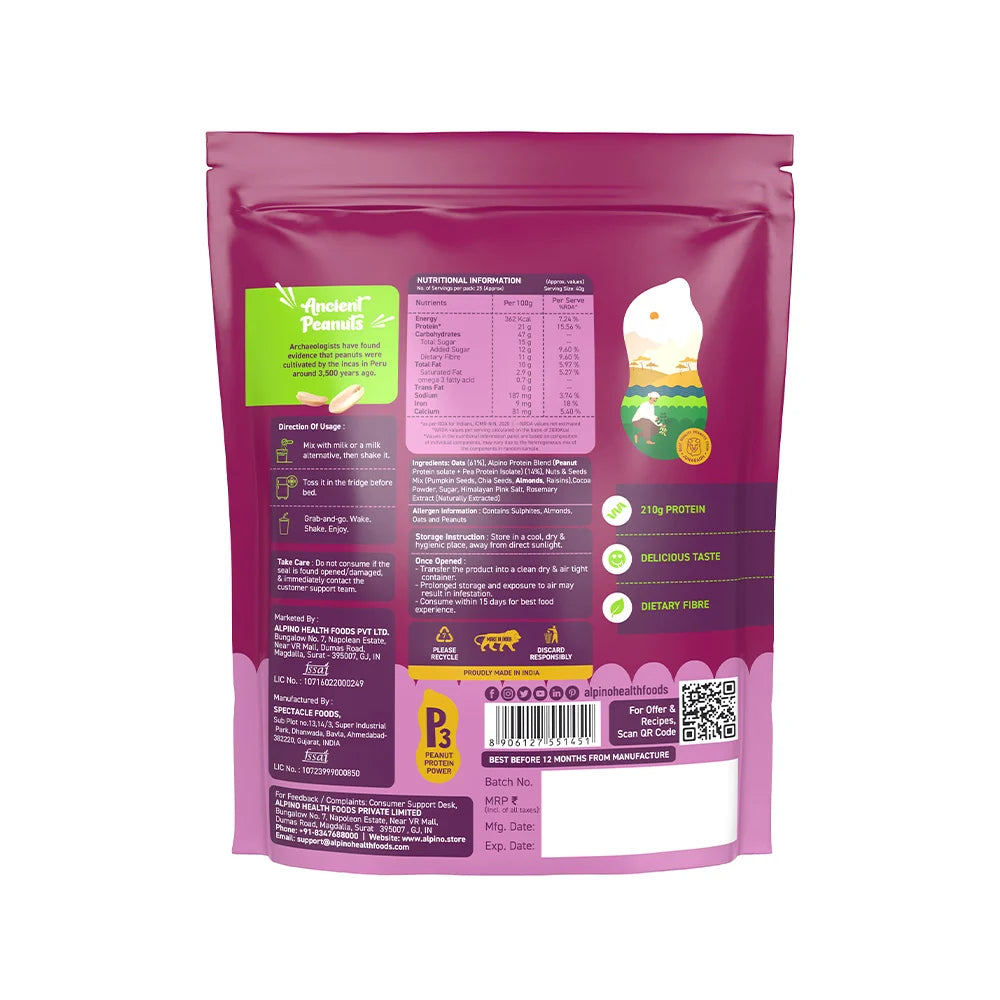 Alpino Overnight Oats Dark Chocolate | 21g Protein, Fiber
