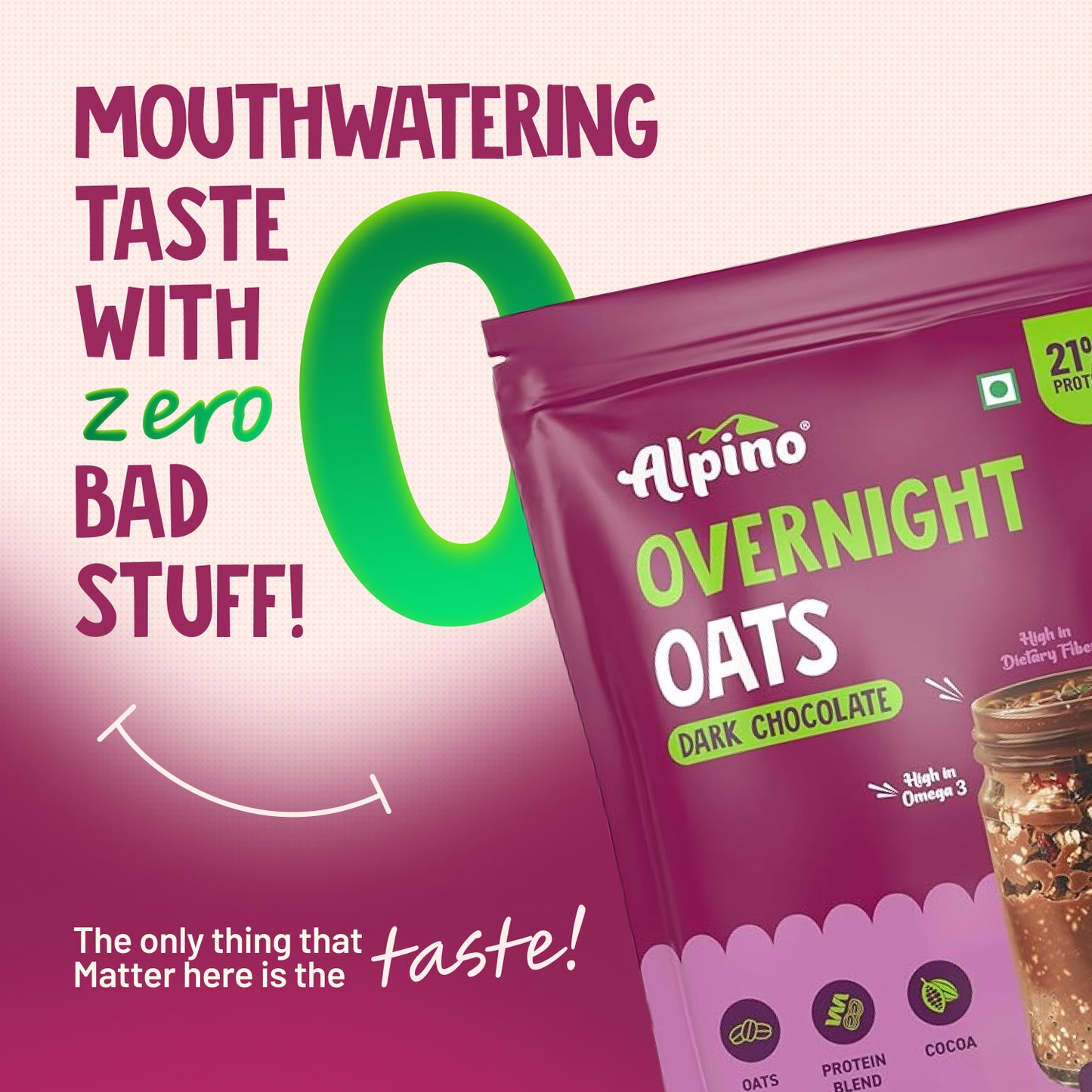 Alpino Overnight Oats Dark Chocolate | 21g Protein, Fiber
