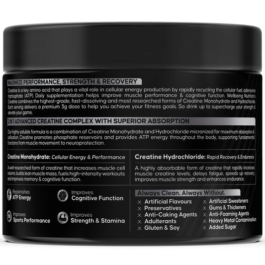 Wellbeing Nutrition 100% Pure Micronized Creatine + Monohydrate + HCL