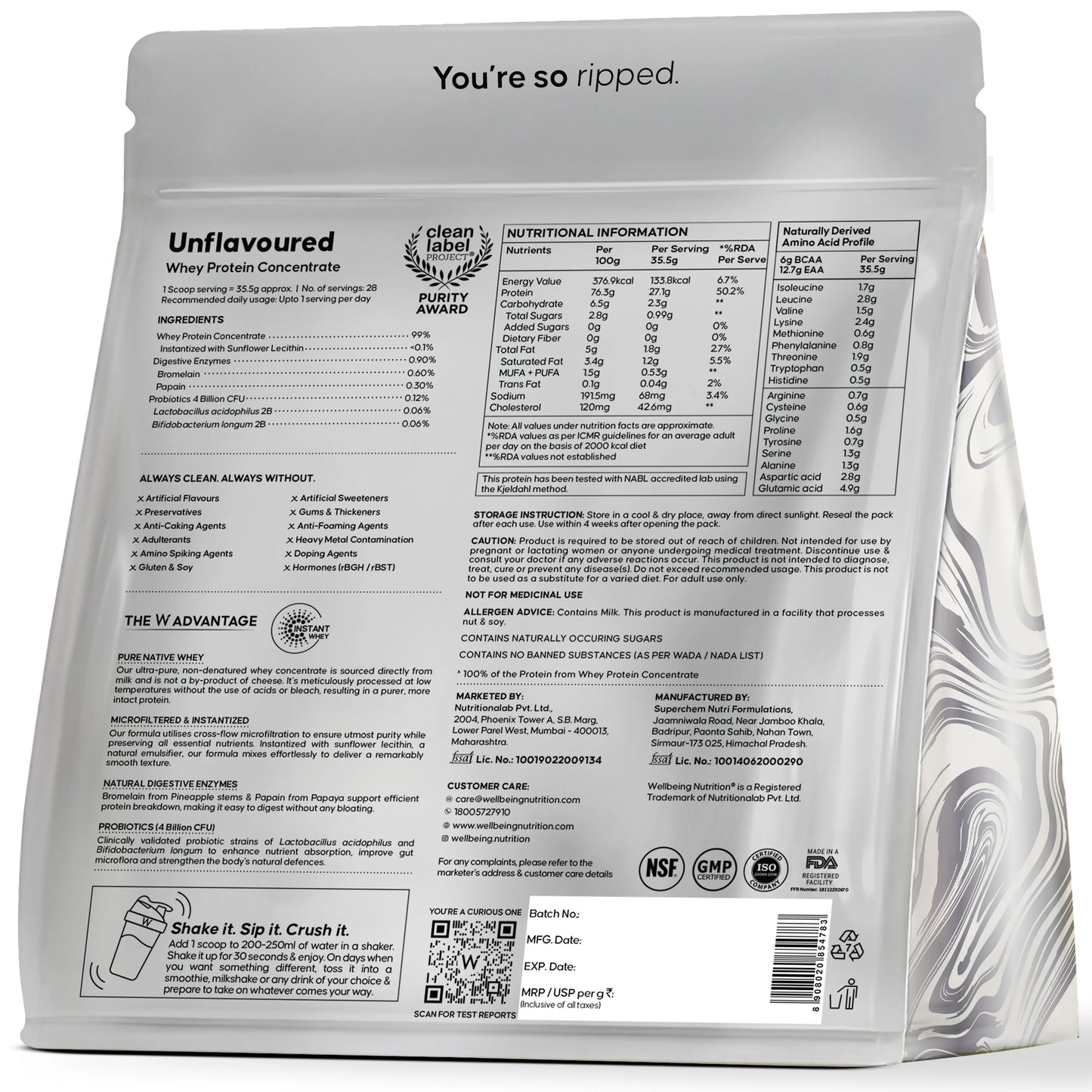 Wellbeing Nutrition Raw Whey Protein | 27g Protein & Probiotics