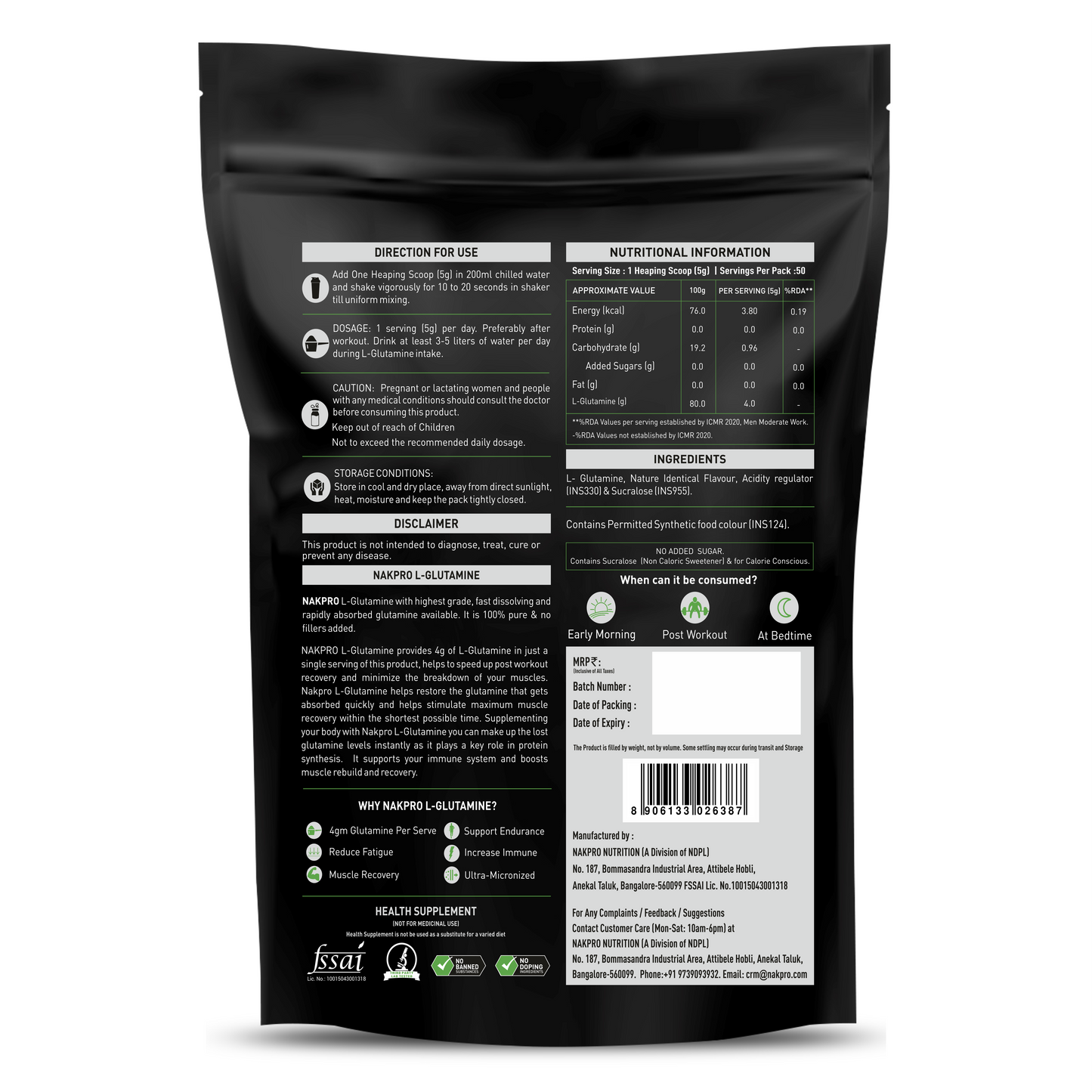 Nakpro L-Glutamine Powder – Pure Recovery & Muscle Support