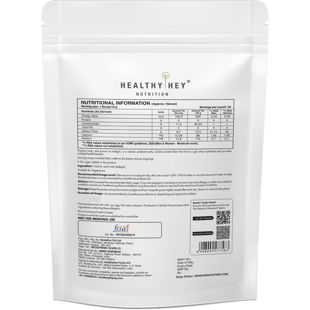 HealthyHey Psyllium Husk 99% (Isabgol) | Natural Fiber Support