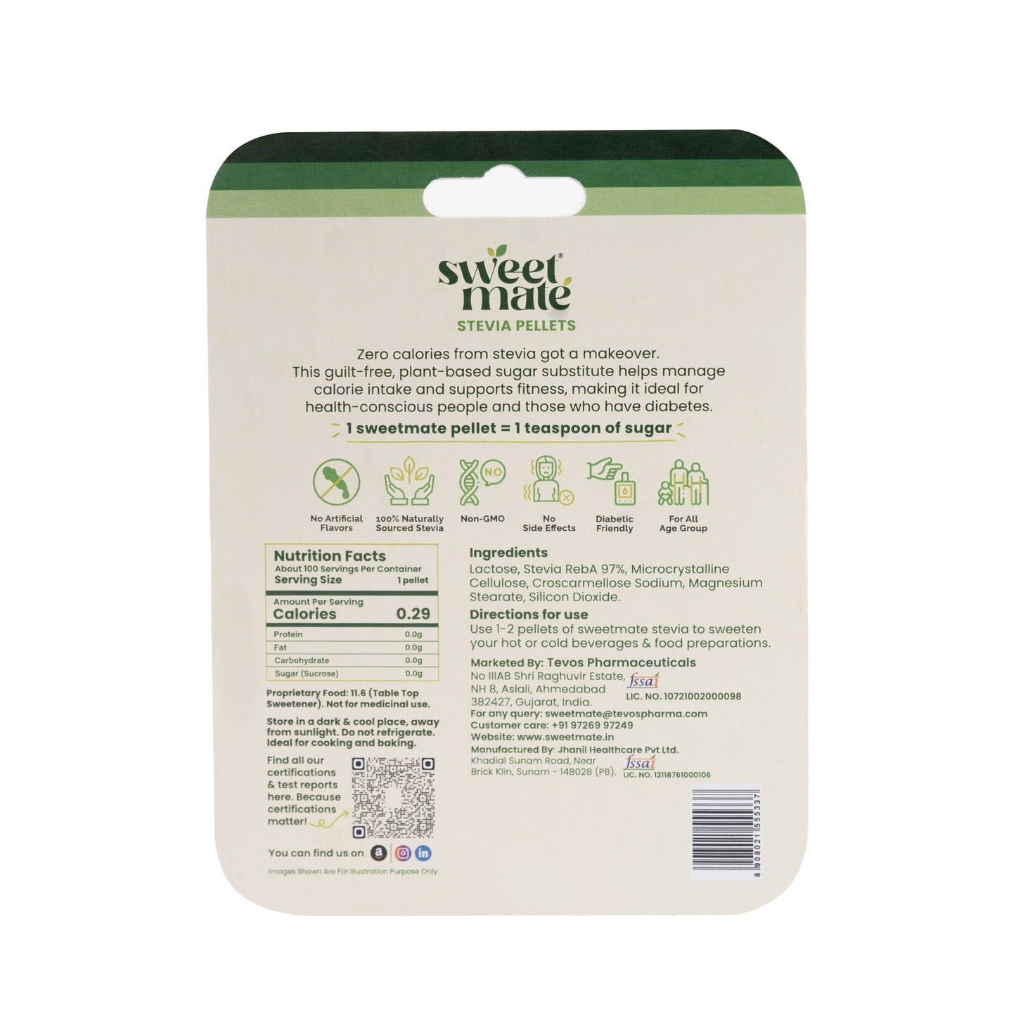 Sweetmate Stevia Tablets 100 | Natural Sugar Substitute
