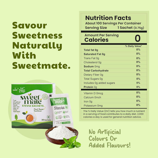 Sweetmate Stevia Sachets 30 | Natural Zero-Calorie Sweetener
